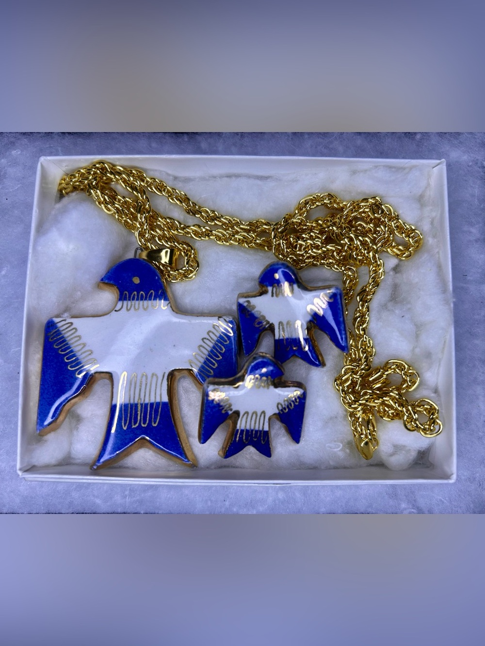 Vintage Ceramic Thunderbird Necklace & Eartimg Earring Set (1978-82)